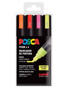 Posca PC-5M Pack de 4 Marcadores de Pintura - Ponta de Bala 1.8-2.5mm - Tinta à Base de Água - Não Permanente - Resistente à Lu