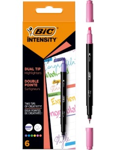 Bic Intensity Dual Tip Pack de 6 Marcadores de Dupla Ponta - Ponta Biselada + Ponta Fina 0.04mm - Tinta à Base de Água - Cores 