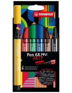 Stabilo Pen 68 MAX Arty Pack de 6 Marcadores - Ponta de Fibra Biselada - Traço entre 1-5mm aprox. - Tinta à Base de Água - Core