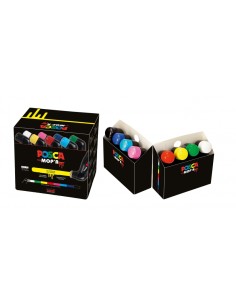 Posca PCM-22 Conjunto de 8 Marcadores de Pintura - Ponta Redonda de Espuma 3-19mm - Tinta à Base de Água - Multi Efeitos - Não