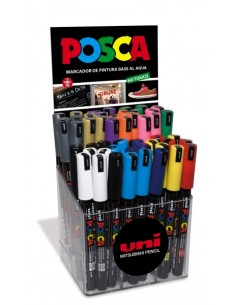 Posca PC-1MR Expositor de 48 Marcadores de Pintura - Ponta Roller de Fibra 0.7mm - Tinta Pigmentada à Base de Água - Resistente