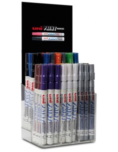 Uni-ball PX-21 Expositor de 54 Marcadores de Pintura - Ponta Acrílica de Bala 0.8-1.2mm - Linha Fina - Corpo de Alumínio - Tint
