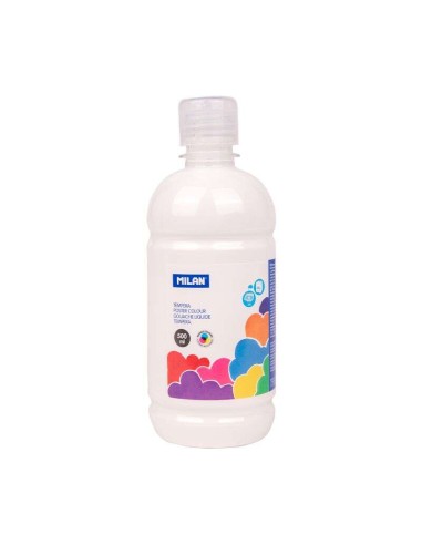 Milan Garrafa de Tinta Guache 500ml - Tampa Dosadora - Secagem Rápida - Misturável - Cor Branca