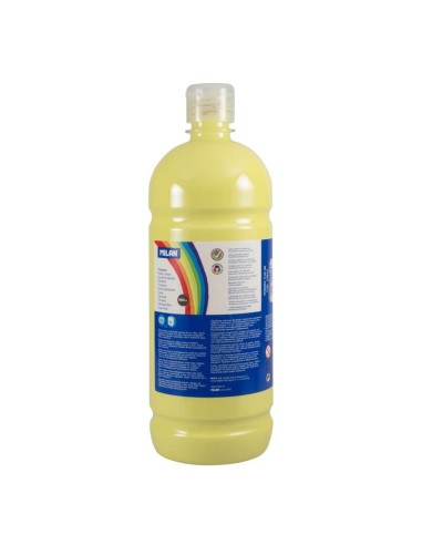 Milan Garrafa de Tinta Guache - 1000ml - Tampa Dosadora - Secagem Rápida - Misturável - Cor Amarelo Limão