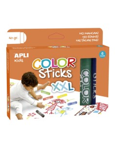 Apli Color Sticks xxl Têmperas Sólidas - Pack 6 Unidades de 40g - Tamanho xxl para Murais - Acabamento Acetinado sem Necessidad