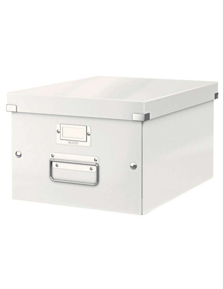 Leitz Click & Store WOW Caixa Organizadora Média - Alças de Metal - 85% Papelão Reciclado - Até 9kg de Capacidade - Cor Branca