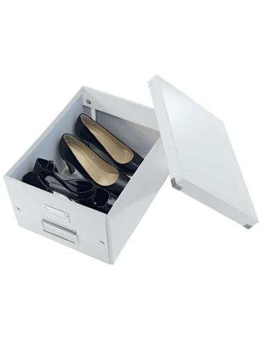 Leitz Click & Store WOW Caixa Organizadora Média - Alças de Metal - 85% Papelão Reciclado - Até 9kg de Capacidade - Cor Branca