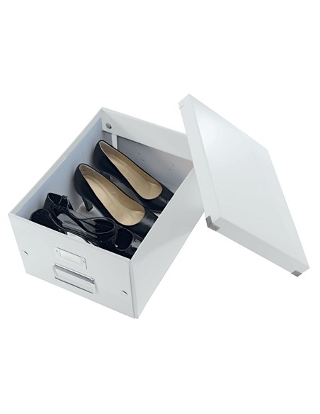 Leitz Click & Store WOW Caixa Organizadora Média - Alças de Metal - 85% Papelão Reciclado - Até 9kg de Capacidade - Cor Branca