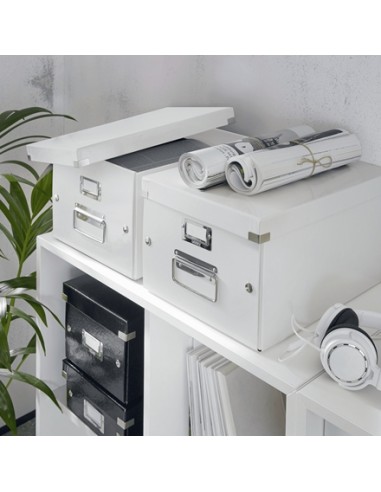 Leitz Click & Store WOW Caixa Organizadora Média - Alças de Metal - 85% Papelão Reciclado - Até 9kg de Capacidade - Cor Branca