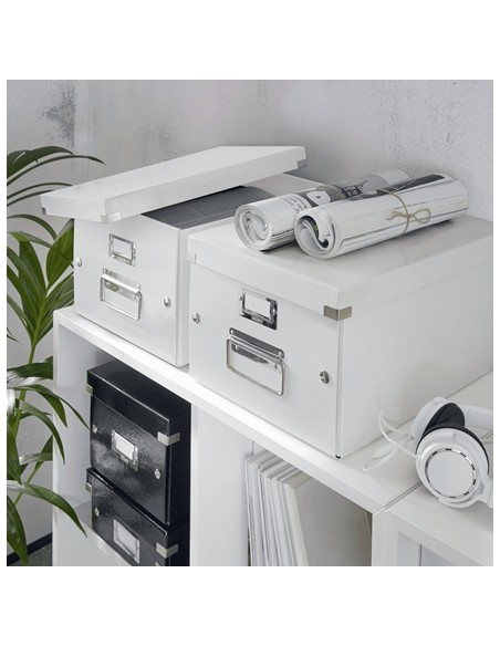 Leitz Click & Store WOW Caixa Organizadora Média - Alças de Metal - 85% Papelão Reciclado - Até 9kg de Capacidade - Cor Branca