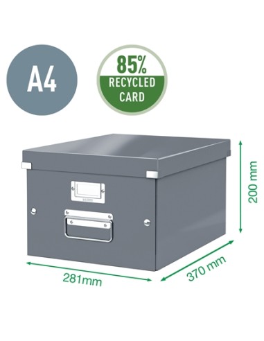 Leitz Click & Store WOW Caixa Organizadora Média - Alças de Metal - 85% Papelão Reciclado - Até 9kg de Capacidade - Cor Branca