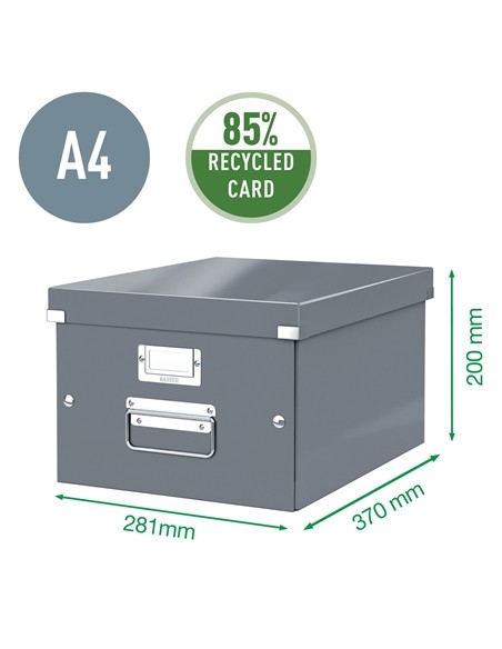 Leitz Click & Store WOW Caixa Organizadora Média - Alças de Metal - 85% Papelão Reciclado - Até 9kg de Capacidade - Cor Branca