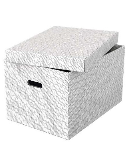 Esselte Pack de 3 Caixas Grandes de Armazenamento com Tampa 355x305x510mm - Papelão 100% Reciclado e Reciclável - Alças Integra