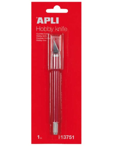 Apli Faca Hobby de Precisão - Comprimento da Lâmina 3cm - Lâmina de Aço Inoxidável - Cabo Emborrachado - Inclui Lâmina de Repos
