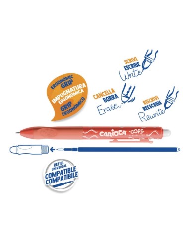 Carioca Oops Canetas Apagáveis - Tinta Termossensível - Pega Ergonômica Triangular - Ponta de Ø 0,7mm - Recargas Compatíveis - 