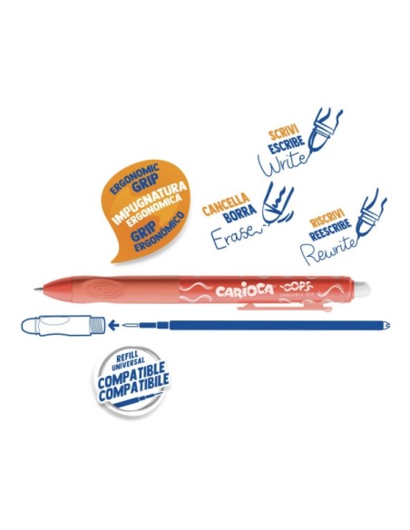 Carioca Oops Canetas Apagáveis - Tinta Termossensível - Pega Ergonômica Triangular - Ponta de Ø 0,7mm - Recargas Compatíveis - 