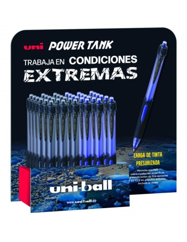 Uni-ball 220 Power Tank Expositor de 36 Canetas - Ponta de Esfera 1mm - Carga Pressurizada - Escreve em Qualquer Superfície - S