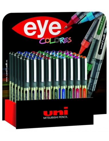 Uni-ball UB-157 Eye Fine Expositor de 54 Canetas de Tinta Líquida - Ponta de Esfera 0.7mm - Tinta Resistente à Água e Luz - Sis