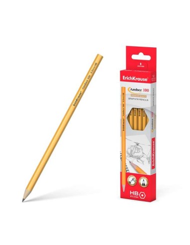 Erichkrause Âmbar 100 HB Lápis de Grafite Hexagonal HB - Madeira Selecionada - Alta Resistência ao Impacto - Fácil de Apontar
