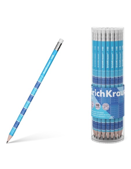 Erichkrause 2x2 Lápis de Grafite HB com Borracha - Madeira Selecionada - Decorado com as Tabuadas - Fácil de Apontar - Cor Azul