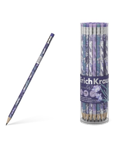 Erichkrause Lavanda Lápis de Grafite Triangular HB - Borracha - 4 Designs Sortidos