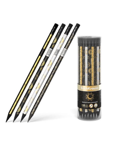 Erichkrause Magic Sky Lápis de Grafite Triangular HB - Borracha - Madeira Preta - Quatro Designs Diferentes