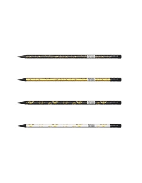 Erichkrause Magic Sky Lápis de Grafite Triangular HB - Borracha - Madeira Preta - Quatro Designs Diferentes