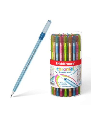 Erichkrause Lápis Segmentado Caramel 15 mm - Não Requer Apontador - Corpo Redondo em Cores Néon Translúcidas - Dureza HB - Mina
