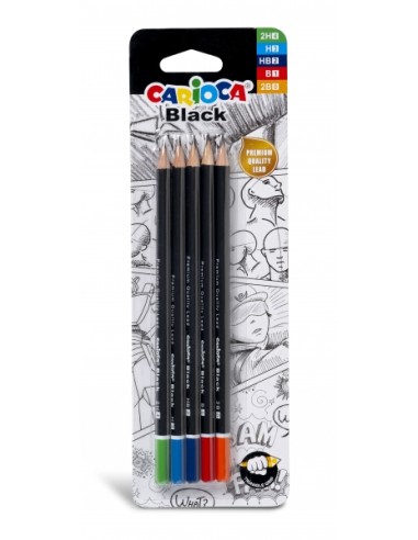 Carioca Black Pack de 5 Lápis de Grafite - Fáceis de Apagar e Apontar - Corpo Triangular Agradável ao Toque - Mina Resistente a