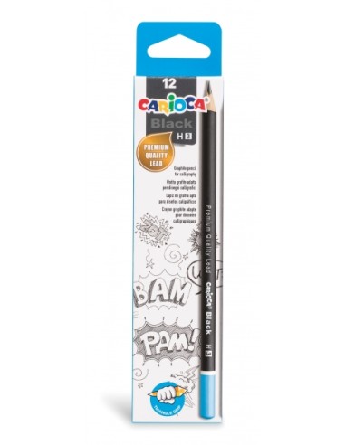 Carioca Black H Pack de 12 Lápis de Grafite - Fácil de Apagar e Apontar - Corpo Triangular Agradável ao Toque - Mina Resistente