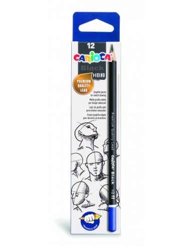 Carioca Black Pack de 12 Lápis de Grafite HB - Fácil de Apagar e Apontar - Corpo Triangular Agradável ao Toque - Mina Resistent