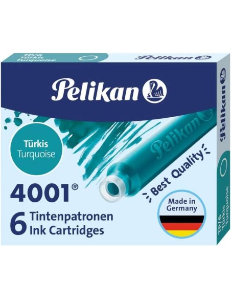 Pelikan Caixa de 6 Cartuchos 4001 TP/6 - Recarga para Canetas Tinteiro - Cor Azul Turquesa