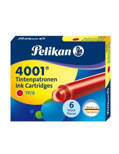 Pelikan Caixa de 6 Cartuchos 4001 TP/6 - Compatível com Canetas Tinteiro Pelikan 4001 - Cor Vermelha