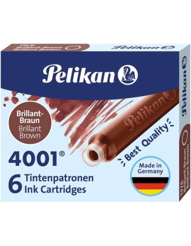 Pelikan Caixa com 6 Cartuchos 4001 TP/6 Tinta de Alta Qualidade - Compatível com Canetas Tinteiro - Cor Marrom