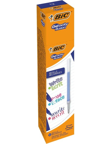 Bic Gel-ocity Illusion Recarga de Tinta Gel Apagável - Ponta Média de 0.7mm - Cor Azul