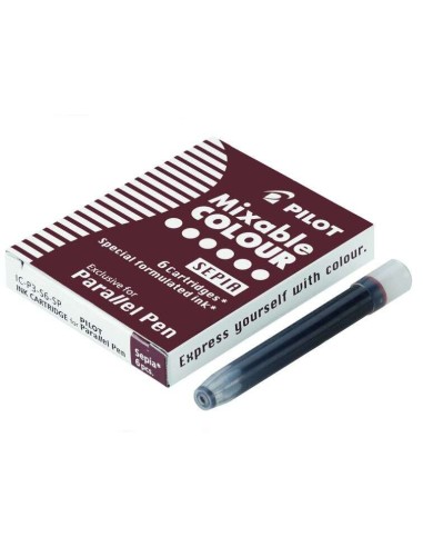 Pacote Pilot com 6 Recargas para Caneta Tinteiro Parallel - Capacidade 1ml - Cor Sépia