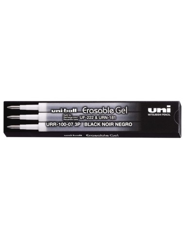 Uni-ball UF-220 Pacote de 3 Recargas de Gel Apagável URR-100-07 - Ponta 0,7mm - Cor Preta