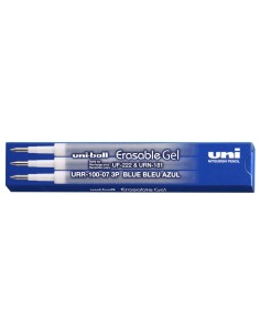 Uni-ball UF-220 Pack de 3 Recargas de Gel Apagável URR-100-07 - Ponta 0.7mm - Cor Azul