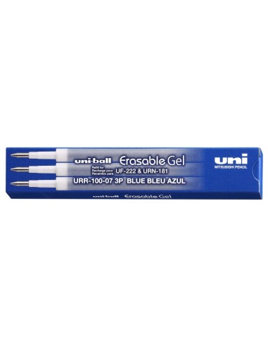 Uni-ball UF-220 Pack de 3 Recargas de Gel Apagável URR-100-07 - Ponta 0.7mm - Cor Azul