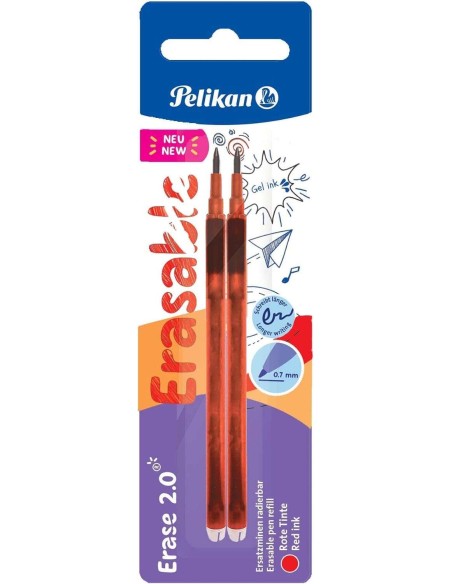Pelikan Blister 2 Refil de Borracha Erase 2.0 - Ideal para Lápis e Canetas - Cor Vermelha