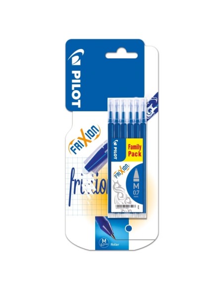 Conjunto de 6 Recargas Pilot para Frixion Ball e Frixion Clicker - Ponta de Bola Redonda 0.7mm - Traço 0.4mm - Cor Azul