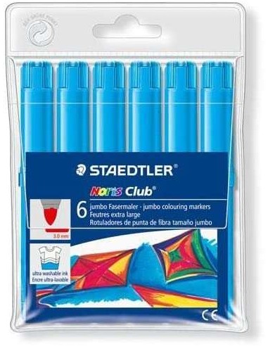 Staedtler Noris Watercolour 340 Pack de 6 Marcadores de Grande Tamanho - Traço 3mm Aprox - Lavável Facilmente - Tinta à Base de