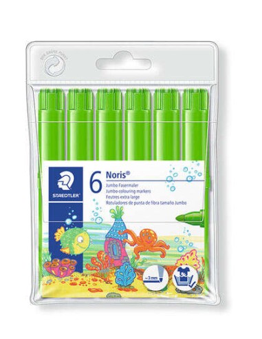 Staedtler Noris Watercolour 340 Pack de 6 Marcadores de Grande Tamanho - Traço 3mm Aprox - Facilmente Lavável - Tinta à Base de