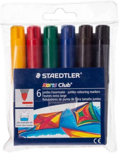 Staedtler Noris Watercolour 341 Pack de 6 Marcadores de Grande Tamanho - Traço de Aprox. 3mm - Facilmente Lavável - Tinta à Bas