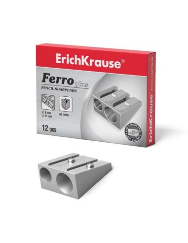 Erichkrause Ferro Plus - Apontador Duplo de Alumínio - Pega Ergonômica - Dois Orifícios de 8mm e 11mm - Lâmina de Aço Carbono e