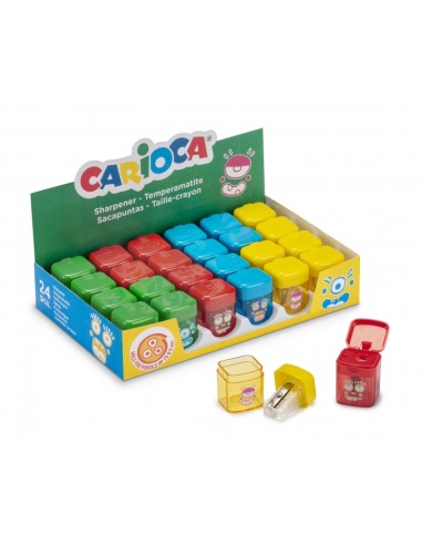 Carioca Expositor Pack 24 Apontadores de Cores com Depósito - 1 Orifício - Adequado para Lápis/Ceras Triangulares, Redondos e H