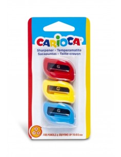 Carioca Pack 3 Apontadores Coloridos com 1 Furo - Adequado para Lápis/Giz de Cera Triangulares, Redondos e Hexagonais - Parafus