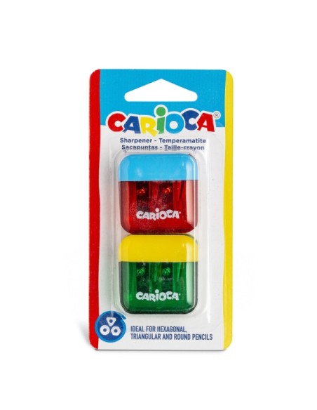 Carioca Pack de 2 Apontadores Duplos com Depósito - Tampa de Segurança na Lâmina - Cores Sortidas Aleatórias