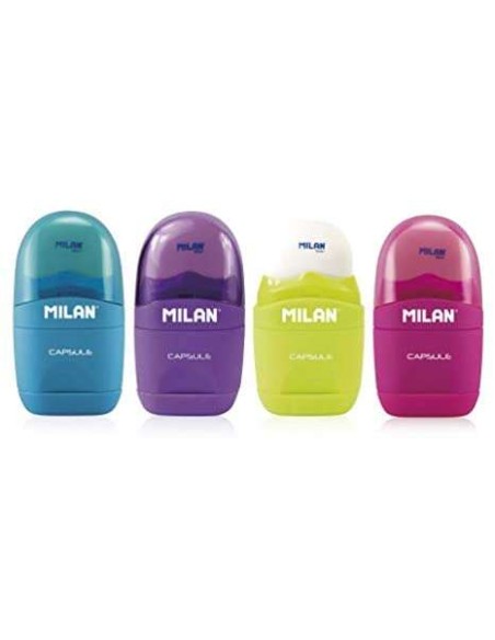 Milan Cápsula Afilaborras - Apontador e Borracha - Lâmina de Aço Carbono - Para todos os tipos de Lápis - Lâmina de Segurança -