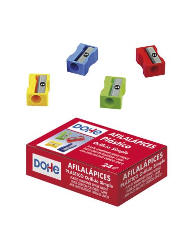 Dohe Caixa com 24 Apontadores de Plástico Resistente - Forma Retangular - Lâmina de Aço - Cores Sortidas